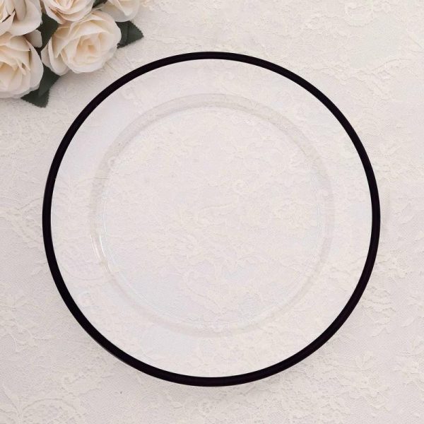 Chargers & Placemats |   10 Pack Clear Economy Plastic Charger Plates With Black Rim, 12″ Round Dinner Chargers Event Tabletop Decor Chargers & Centerpieces Chargers & Placemats