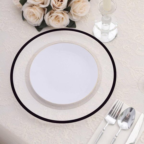 Chargers & Placemats |   10 Pack Clear Economy Plastic Charger Plates With Black Rim, 12″ Round Dinner Chargers Event Tabletop Decor Chargers & Centerpieces Chargers & Placemats