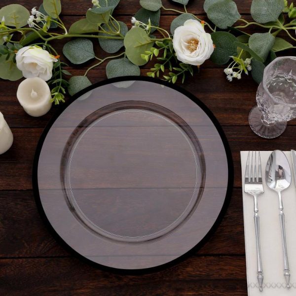 Chargers & Placemats |   10 Pack Clear Economy Plastic Charger Plates With Black Rim, 12″ Round Dinner Chargers Event Tabletop Decor Chargers & Centerpieces Chargers & Placemats