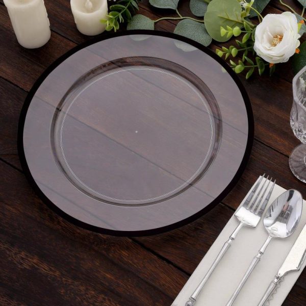 Chargers & Placemats |   10 Pack Clear Economy Plastic Charger Plates With Black Rim, 12″ Round Dinner Chargers Event Tabletop Decor Chargers & Centerpieces Chargers & Placemats