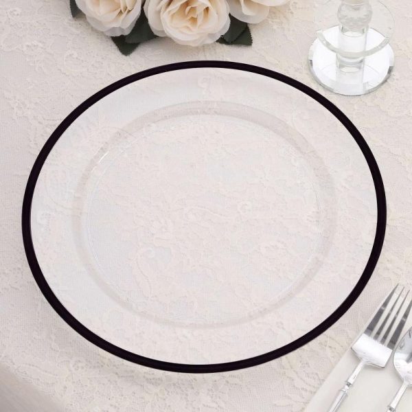 Chargers & Placemats |   10 Pack Clear Economy Plastic Charger Plates With Black Rim, 12″ Round Dinner Chargers Event Tabletop Decor Chargers & Centerpieces Chargers & Placemats