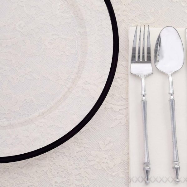 Chargers & Placemats |   10 Pack Clear Economy Plastic Charger Plates With Black Rim, 12″ Round Dinner Chargers Event Tabletop Decor Chargers & Centerpieces Chargers & Placemats