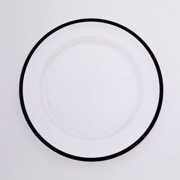 Chargers & Placemats |   10 Pack Clear Economy Plastic Charger Plates With Black Rim, 12″ Round Dinner Chargers Event Tabletop Decor Chargers & Centerpieces Chargers & Placemats