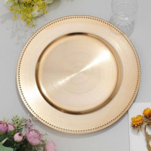 Chargers & Placemats |   6 Pack 13″ Beaded Gold Acrylic Charger Plate, Plastic Round Dinner Charger Event Tabletop Decor Chargers & Centerpieces Chargers & Placemats