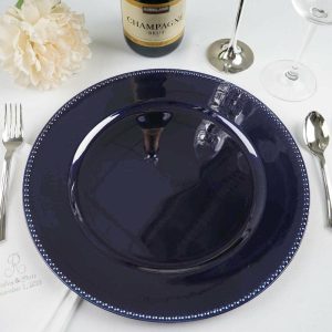 Chargers & Placemats |   6 Pack 13″ Beaded Navy Blue Acrylic Charger Plate, Plastic Round Dinner Charger Event Tabletop Decor Chargers & Centerpieces Chargers & Placemats