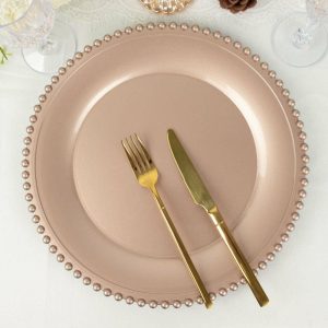 Chargers & Placemats |   6 Pack 13″ Rose Gold Acrylic Plastic Beaded Rim Charger Plates Chargers & Centerpieces Chargers & Placemats