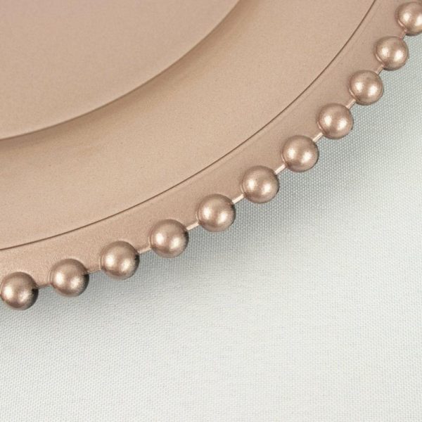 Chargers & Placemats |   6 Pack 13″ Rose Gold Acrylic Plastic Beaded Rim Charger Plates Chargers & Centerpieces Chargers & Placemats