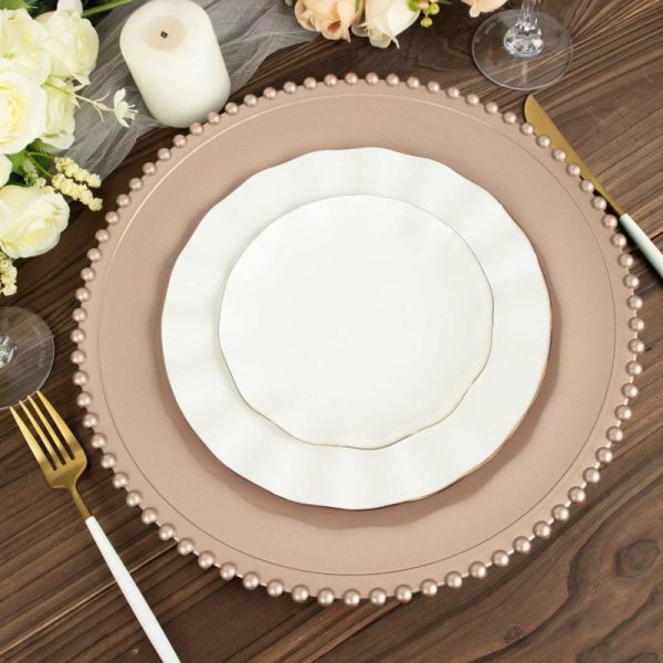 Chargers & Placemats |   6 Pack 13″ Rose Gold Acrylic Plastic Beaded Rim Charger Plates Chargers & Centerpieces Chargers & Placemats