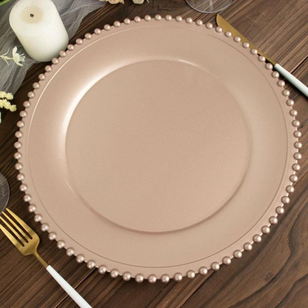 Chargers & Placemats |   6 Pack 13″ Rose Gold Acrylic Plastic Beaded Rim Charger Plates Chargers & Centerpieces Chargers & Placemats