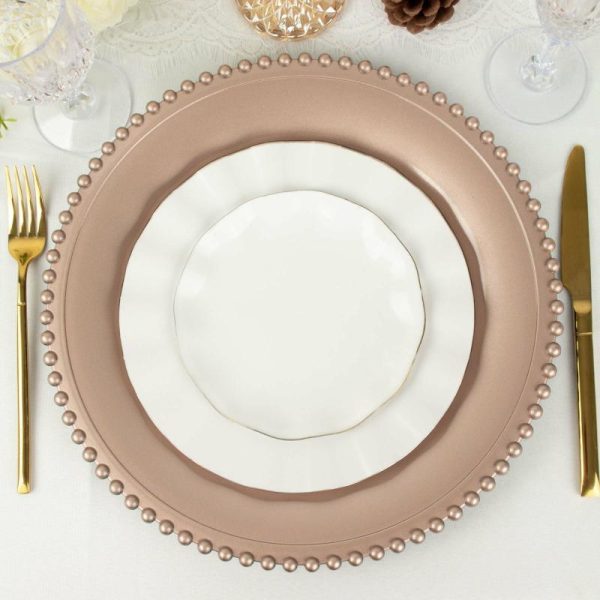 Chargers & Placemats |   6 Pack 13″ Rose Gold Acrylic Plastic Beaded Rim Charger Plates Chargers & Centerpieces Chargers & Placemats