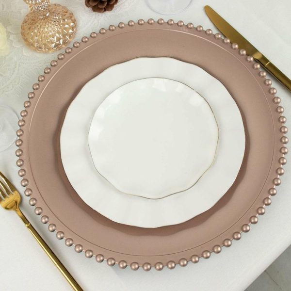 Chargers & Placemats |   6 Pack 13″ Rose Gold Acrylic Plastic Beaded Rim Charger Plates Chargers & Centerpieces Chargers & Placemats