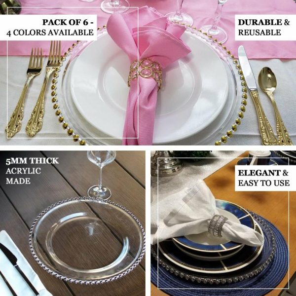 Chargers & Placemats |   6 Pack 13″ Rose Gold Acrylic Plastic Beaded Rim Charger Plates Chargers & Centerpieces Chargers & Placemats