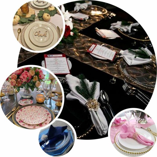 Chargers & Placemats |   6 Pack 13″ Rose Gold Acrylic Plastic Beaded Rim Charger Plates Chargers & Centerpieces Chargers & Placemats