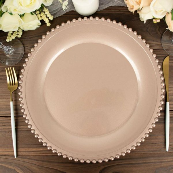 Chargers & Placemats |   6 Pack 13″ Rose Gold Acrylic Plastic Beaded Rim Charger Plates Chargers & Centerpieces Chargers & Placemats