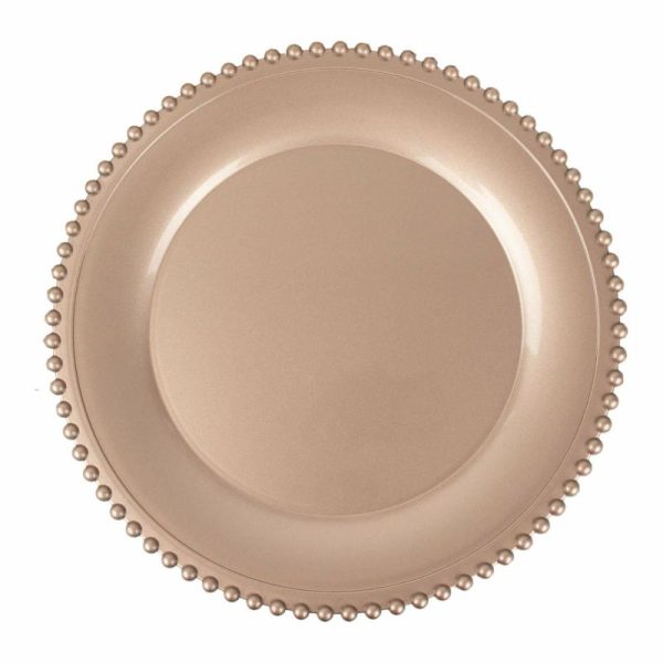 Chargers & Placemats |   6 Pack 13″ Rose Gold Acrylic Plastic Beaded Rim Charger Plates Chargers & Centerpieces Chargers & Placemats