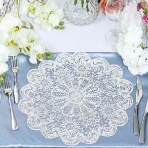 Chargers & Placemats |   6 Pack 15″ White Vintage Floral Lace Vinyl Placemats, Non-Slip Dining Table Mats Chargers & Centerpieces Chargers & Placemats