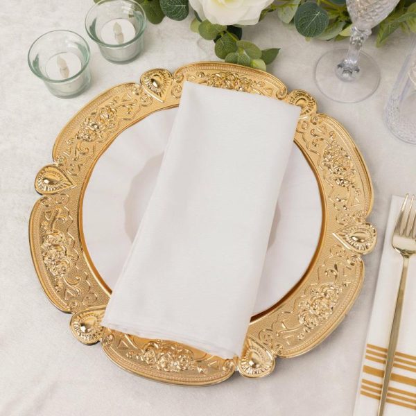 Chargers & Placemats |   6 Pack Gold Round Acrylic Charger Plates With Floral Embossed Scalloped Rim, 13″ Unbreakable Plastic Decorative Serving Plates Chargers & Centerpieces Chargers & Placemats