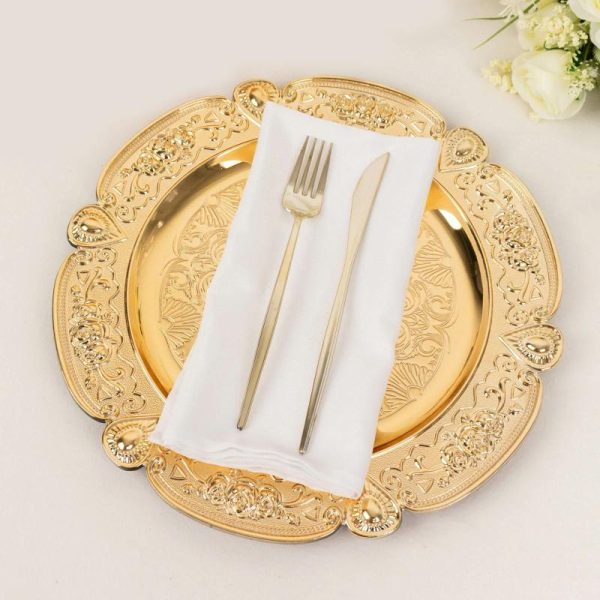 Chargers & Placemats |   6 Pack Gold Round Acrylic Charger Plates With Floral Embossed Scalloped Rim, 13″ Unbreakable Plastic Decorative Serving Plates Chargers & Centerpieces Chargers & Placemats