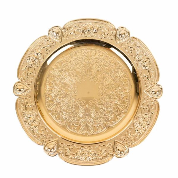 Chargers & Placemats |   6 Pack Gold Round Acrylic Charger Plates With Floral Embossed Scalloped Rim, 13″ Unbreakable Plastic Decorative Serving Plates Chargers & Centerpieces Chargers & Placemats