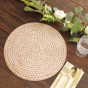 Chargers & Placemats |   6 Pack Wheat Woven Rattan Print Disposable Dining Table Mats, 13″ Round Cardstock Paper Placemats – 700 GSM Chargers & Centerpieces Beige