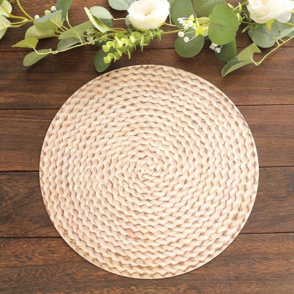 Chargers & Placemats |   6 Pack Wheat Woven Rattan Print Disposable Dining Table Mats, 13″ Round Cardstock Paper Placemats – 700 GSM Chargers & Centerpieces Beige