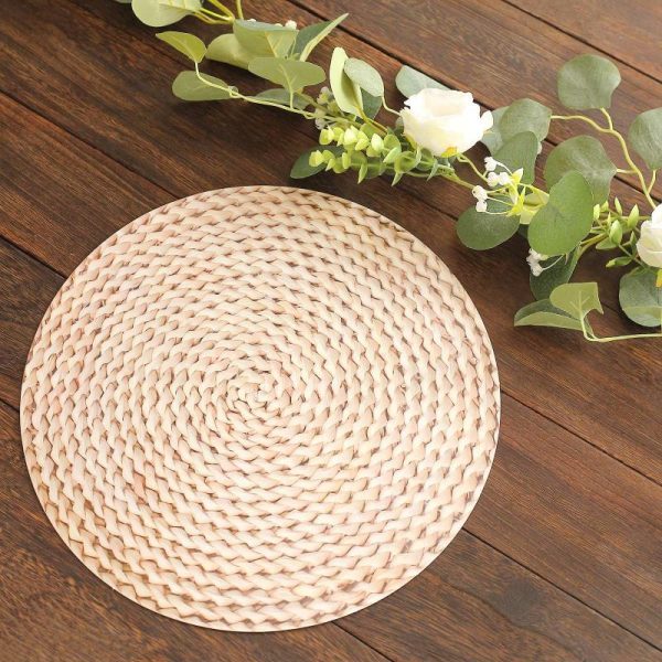 Chargers & Placemats |   6 Pack Wheat Woven Rattan Print Disposable Dining Table Mats, 13″ Round Cardstock Paper Placemats – 700 GSM Chargers & Centerpieces Beige