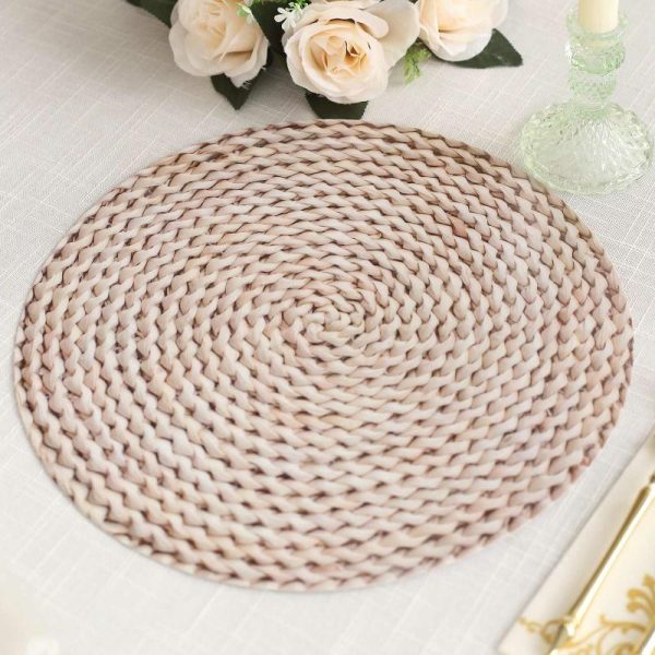 Chargers & Placemats |   6 Pack Wheat Woven Rattan Print Disposable Dining Table Mats, 13″ Round Cardstock Paper Placemats – 700 GSM Chargers & Centerpieces Beige