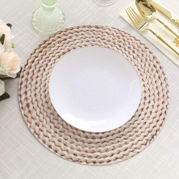 Chargers & Placemats |   6 Pack Wheat Woven Rattan Print Disposable Dining Table Mats, 13″ Round Cardstock Paper Placemats – 700 GSM Chargers & Centerpieces Beige