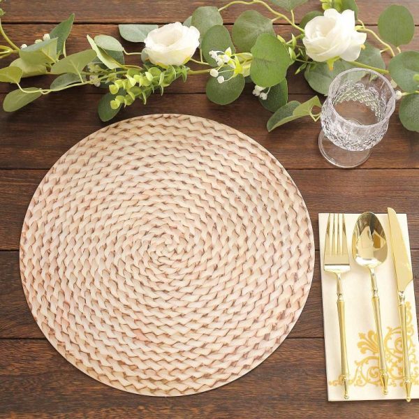 Chargers & Placemats |   6 Pack Wheat Woven Rattan Print Disposable Dining Table Mats, 13″ Round Cardstock Paper Placemats – 700 GSM Chargers & Centerpieces Beige