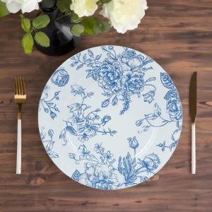 Chargers & Placemats |   6 Pack White Blue French Toile Acrylic Charger Plates, 13″ Round Dinner Charger Event Tabletop Decor Chargers & Centerpieces Chargers & Placemats