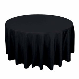 Commercial Grade Table Linens |   120″ Black Seamless Premium Polyester Round Tablecloth – 220GSM for 5 Foot Table With Floor-Length Drop Commercial Grade Table Linens Black