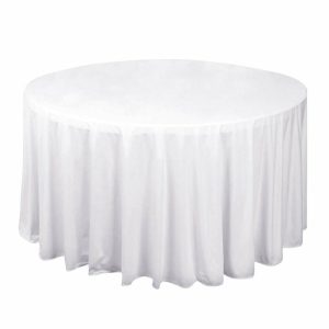 Commercial Grade Table Linens |   120″ White Premium Scuba Wrinkle Free Round Tablecloth, Seamless Scuba Polyester Tablecloth for 5 Foot Table With Floor-Length Drop Commercial Grade Table Linens Commercial Grade Table Linens