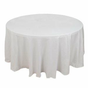 Commercial Grade Table Linens |   120″ White Round 100% Cotton Linen Seamless Tablecloth Washable for 5 Foot Table With Floor-Length Drop Commercial Grade Table Linens Commercial Grade Table Linens