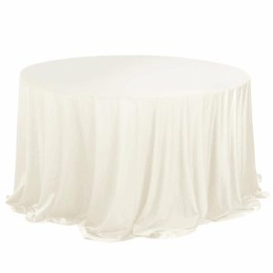 Commercial Grade Table Linens |   132″ Ivory Premium Scuba Wrinkle Free Round Tablecloth, Seamless Scuba Polyester Tablecloth for 6 Foot Table With Floor-Length Drop Commercial Grade Table Linens Commercial Grade Table Linens