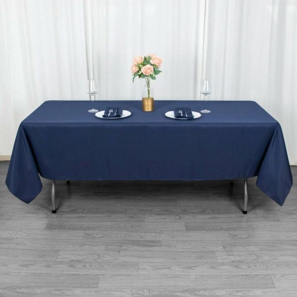 Commercial Grade Table Linens |   60″x102″ Navy Blue Seamless Premium Polyester Rectangular Tablecloth – 220GSM Commercial Grade Table Linens Commercial Grade Table Linens