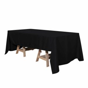 Commercial Grade Table Linens |   60″x126″ Black Seamless Premium Polyester Rectangular Tablecloth – 220GSM Commercial Grade Table Linens Black