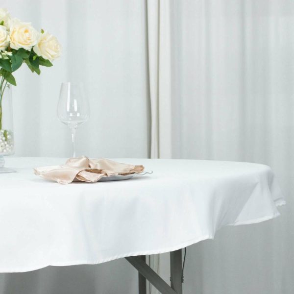 Commercial Grade Table Linens |   70″ White Seamless Premium Polyester Round Tablecloth – 220GSM Commercial Grade Table Linens Commercial Grade Table Linens