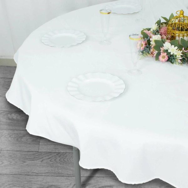 Commercial Grade Table Linens |   70″ White Seamless Premium Polyester Round Tablecloth – 220GSM Commercial Grade Table Linens Commercial Grade Table Linens