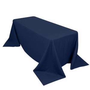 Commercial Grade Table Linens |   90″x132″ Navy Blue Seamless Premium Polyester Rectangular Tablecloth – 220GSM for 6 Foot Table With Floor-Length Drop Commercial Grade Table Linens Commercial Grade Table Linens