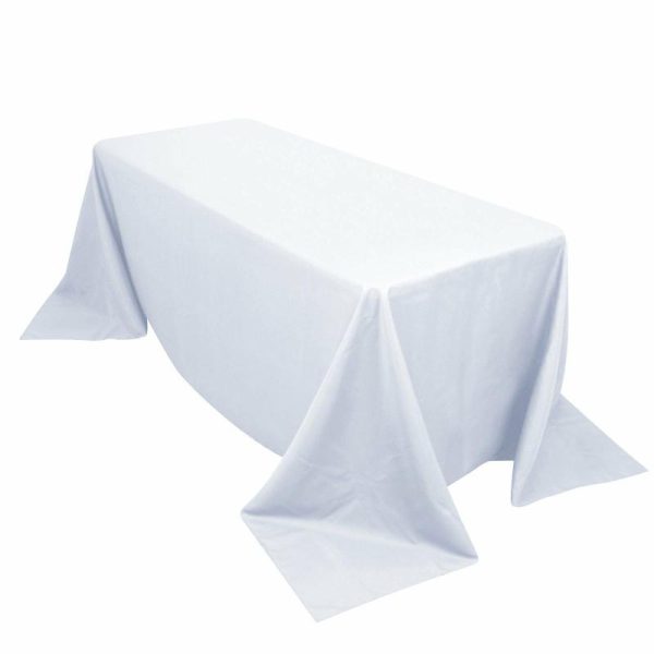 Commercial Grade Table Linens |   90″x132″ White Seamless Premium Polyester Rectangular Tablecloth – 220GSM for 6 Foot Table With Floor-Length Drop Commercial Grade Table Linens Commercial Grade Table Linens