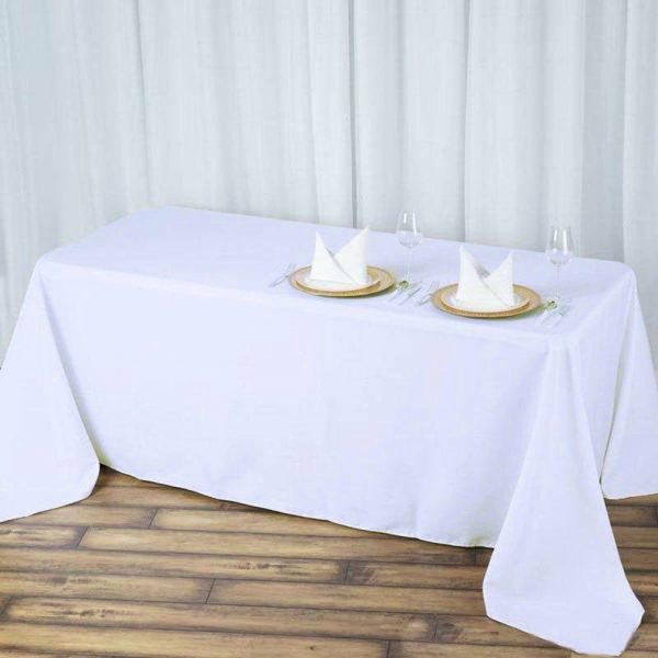 Commercial Grade Table Linens |   90″x132″ White Seamless Premium Polyester Rectangular Tablecloth – 220GSM for 6 Foot Table With Floor-Length Drop Commercial Grade Table Linens Commercial Grade Table Linens