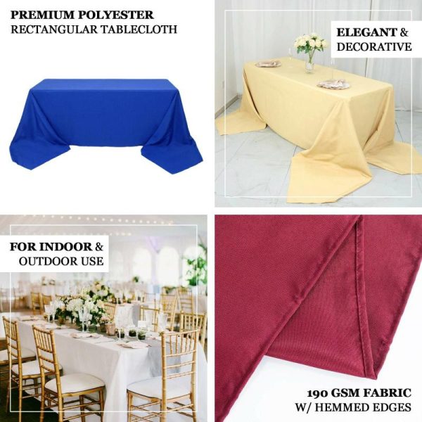 Commercial Grade Table Linens |   90″x132″ White Seamless Premium Polyester Rectangular Tablecloth – 220GSM for 6 Foot Table With Floor-Length Drop Commercial Grade Table Linens Commercial Grade Table Linens