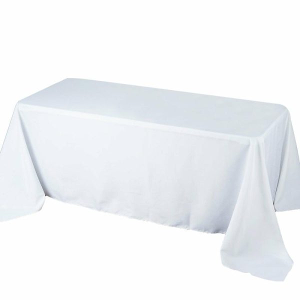 Commercial Grade Table Linens |   90″x132″ White Seamless Premium Polyester Rectangular Tablecloth – 220GSM for 6 Foot Table With Floor-Length Drop Commercial Grade Table Linens Commercial Grade Table Linens