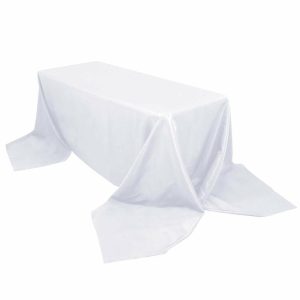 Commercial Grade Table Linens |   90″x156″ White Seamless Premium Polyester Rectangular Tablecloth – 220GSM for 8 Foot Table With Floor-Length Drop Commercial Grade Table Linens Commercial Grade Table Linens