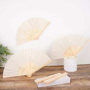 Decoration Kit |   5 Pack Ivory Asian Silk Folding Fans Party Favors, Oriental Folding Fan Favors Decoration Kit Decoration Kit