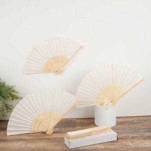 Decoration Kit |   5 Pack White Asian Silk Folding Fans Party Favors, Oriental Folding Fan Favors Decoration Kit Decoration Kit