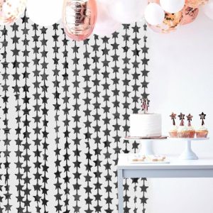 Decoration Kit |   Black Star Chain Foil Fringe Curtain Party Backdrop, Metallic Black Tinsel Streamer Party Decor – Door Window Foil Curtain – 3ftx6.5ft Decoration Kit Black