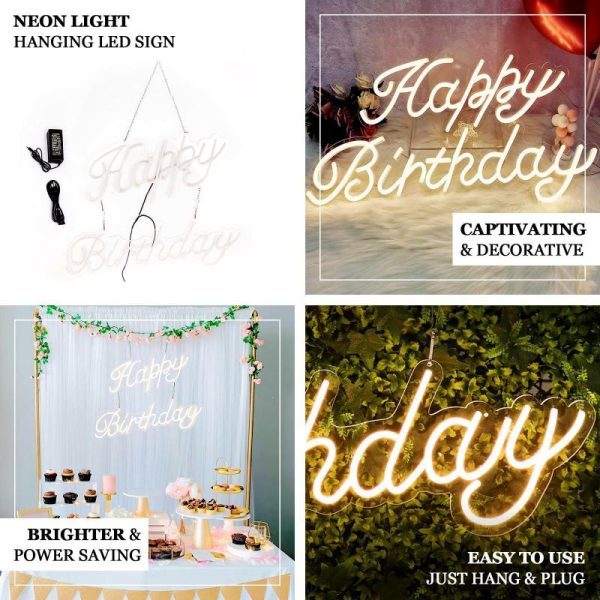 Decorative Lights |   32″ Happy Birthday Neon Light Sign, LED Reusable Wall Décor Lights With 5ft Hanging Chain Decorative Lights Decorative Lights