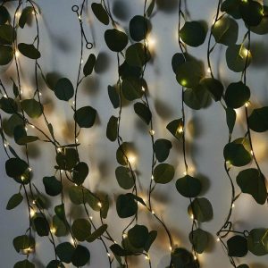 Decorative Lights |   32ft 100 LED Green Silk Eucalyptus Leaf Garland Vine String Lights, Warm White Battery Operated Decorative Lights Decorative Lights