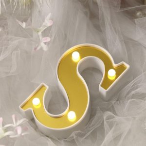 Decorative Lights |   6″ Gold 3D Marquee Letters – Warm White 4 LED Light Up Letters – S Decorative Lights Decorative Lights